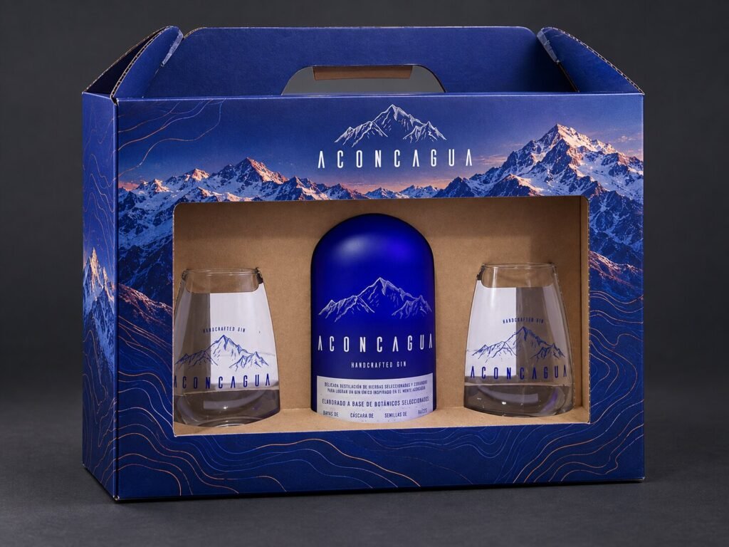 Packaging para gin en microcorrugado con cartulina montada e impresión offset full color