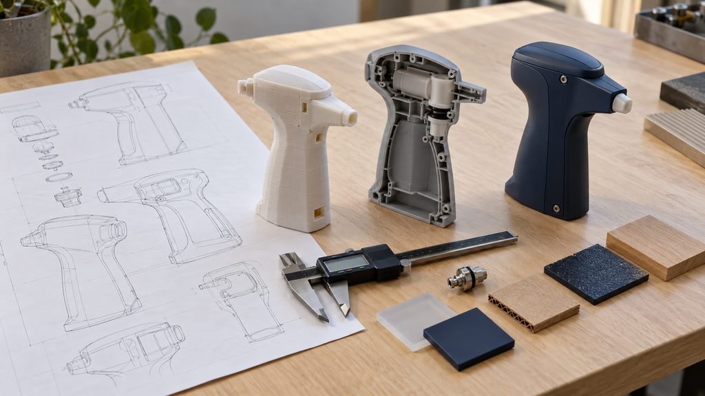Product development from a concept drawing through prototypes to a finished object