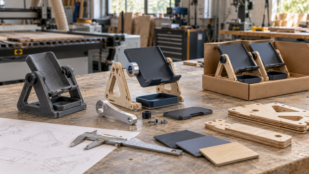 Illustrative progression from product prototype to finished physical object